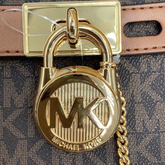 Michael Kors Hamilton Med Satchel Shoulder Crossbody Bag Luggage/Brown Signature - Picture 13 of 16